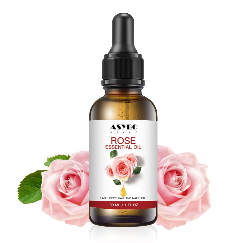 ASYBO Rose Facial Oil, Pure Rose Essential Oil for Face Body Hair Aromatherapy and Relaxation, Anti-Aging and Anti-Wrinkle, Moisturizer Oil Skincare 30ML
